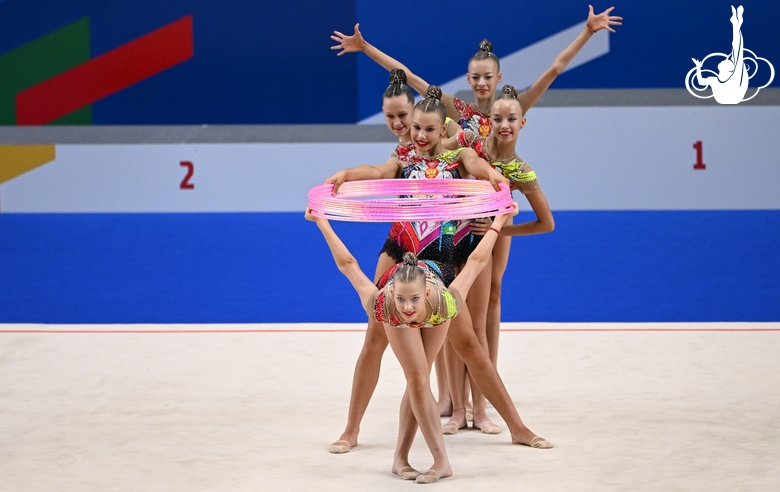 Gymnasts during the hoop exercise