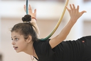 Karolina Tarasova  during an exercise with a hoop during preparation training for the BRICS Games