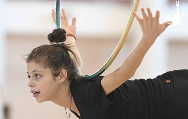 Karolina Tarasova  during an exercise with a hoop during preparation training for the BRICS Games