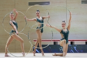 Gymnasts during an exercise with hoops