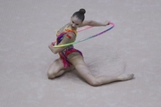 Anastasia Salos (Belarus) doing an exercise with a hoop