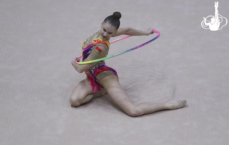 Anastasia Salos (Belarus) doing an exercise with a hoop