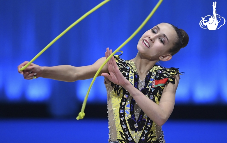 Nika Kostina  during an exercise with a jump rope