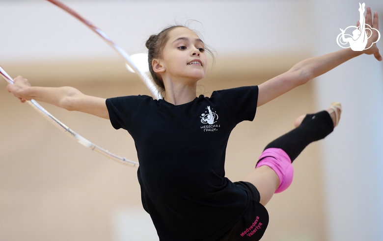 Valeria Medvedeva during an exercise with a ball