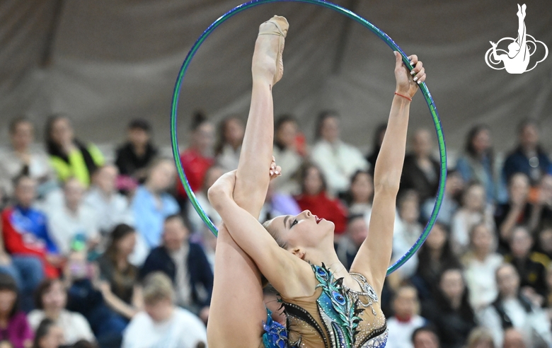 Gymnast during an exercise with a hoop