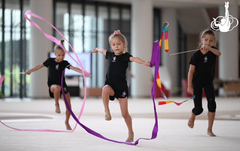 Young gymnasts during a training session