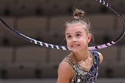 Elvira Belyaeva during an exercise with a hoop at the control training session