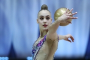 Natalia Usova (Uzbekistan) doing an exercise with a ball