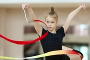 Kristina Voitenko during an exercise with a ribbon