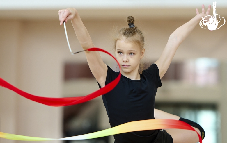 Kristina Voitenko during an exercise with a ribbon