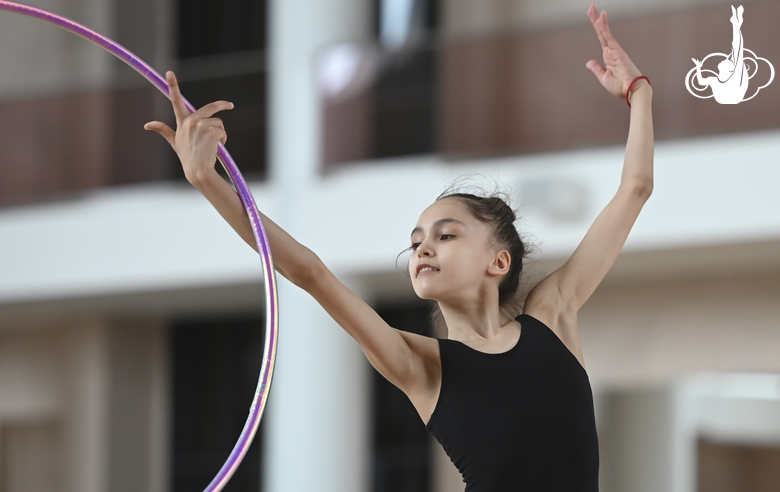 Valeria Medvedeva  during an exercise with a hoop at training