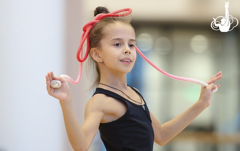 Sabina Samatova during an exercise with a jump rope