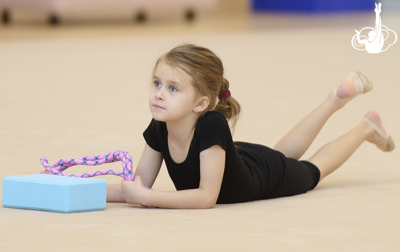 Young gymnasts during training