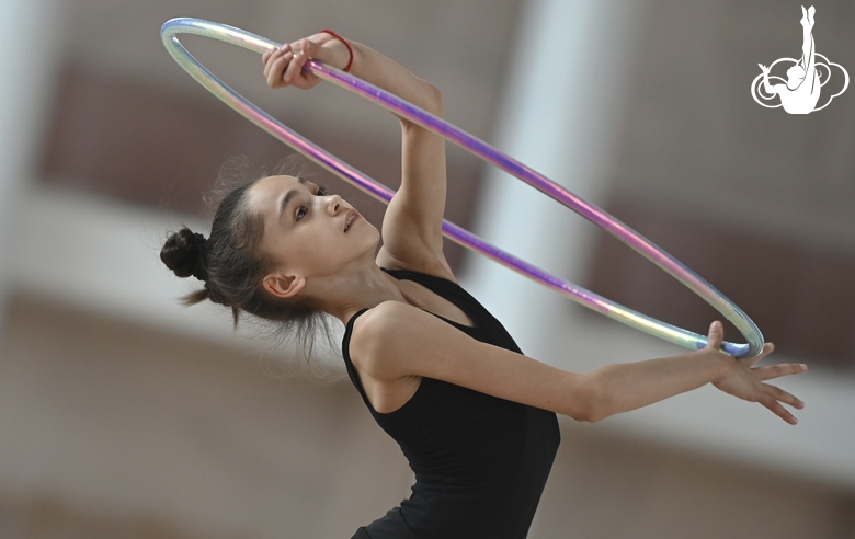 Valeria Medvedeva  during an exercise with a hoop at training