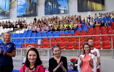 The start of the control training at the Zhemchuzhina Center of Rhythmic Gymnastics, featuring Olympic champion Alina Kabaeva