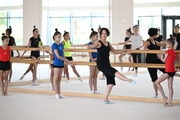 Gymnasts during the training session in the choreography hall