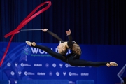 Mariia Borisova during an exercise with ribbon
