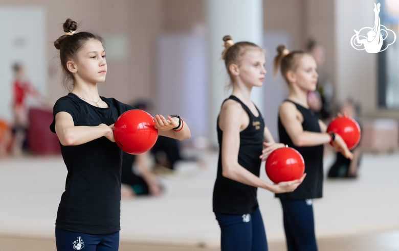 Academy junior group gymnasts during a class with Kirill Barkan, choreographer of the Russian national team