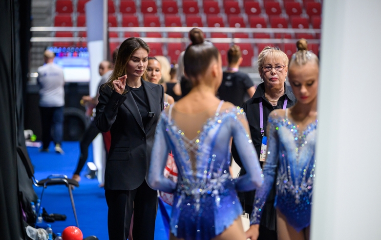 September 21, 2026. Olympic champion Alina Kabaeva before the performance of the Academy group team at the third stage of the Cup of the Strongest