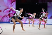 Group gymnasts from Nizhegorodskiy Region during an exercise with ribbons