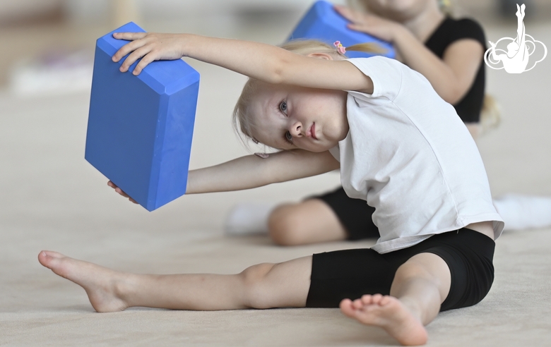 Young gymnasts during training