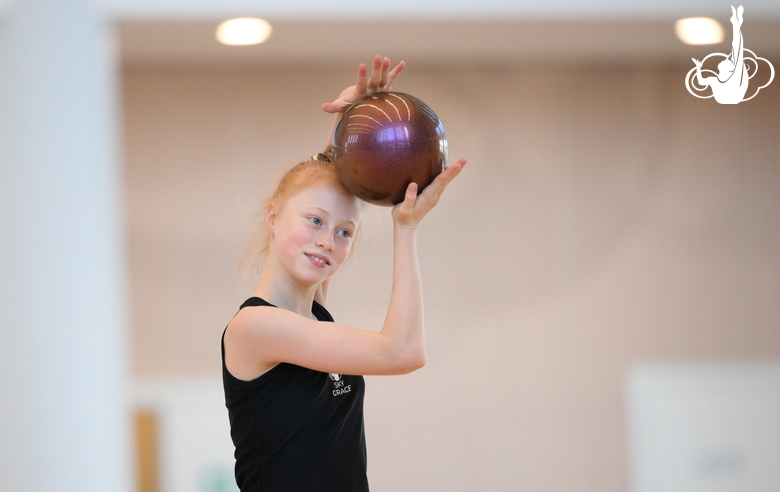 Olga Chernykh during an exercise with a ball