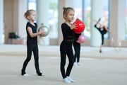 Young gymnasts during training