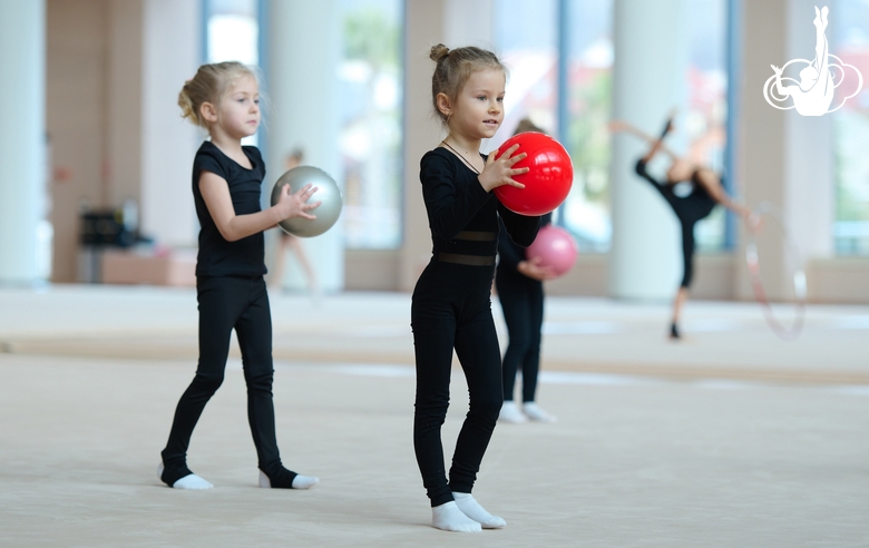 Young gymnasts during training