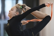 A gymnast during the rope exercise