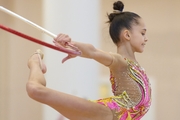 Valeria Medvedeva during an exercise with a hoop at a control training session