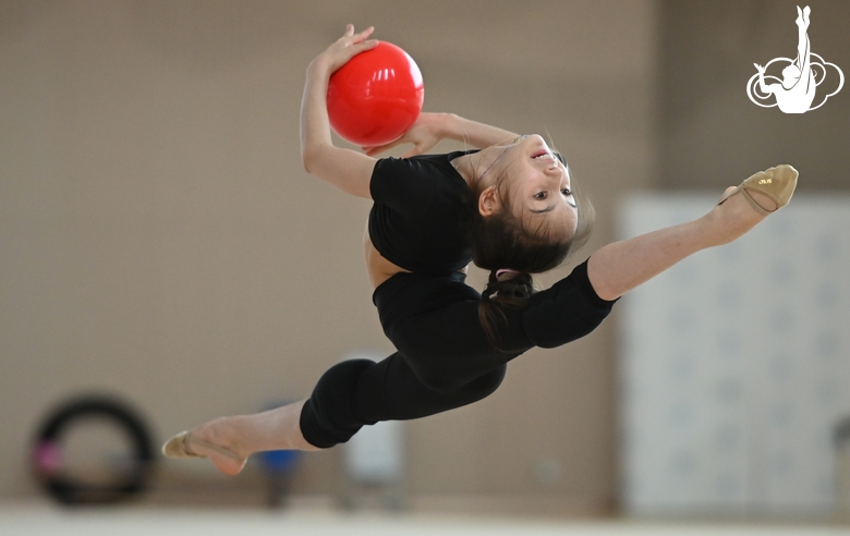 Eva Chugunova during an exercise with a ball