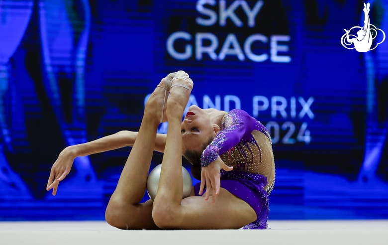 Gymnast during an exercise with a ball