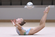 Kristina Voitenko during an exercise with a ball during a control training session