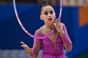 Gymnast during an exercise with a hoop