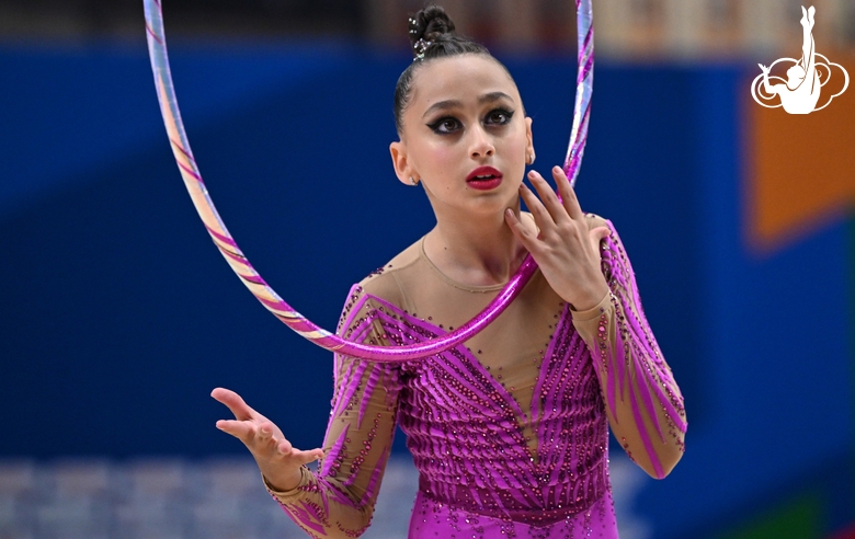 Gymnast during an exercise with a hoop