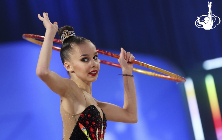 Mariia Borisova during an exercise with a hoop