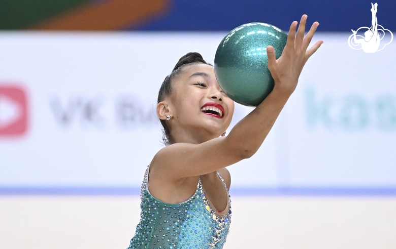 Asel Arapova during an exercise with a ball