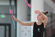 Ksenia Savinova during an exercise with clubs during preparation training for the BRICS Games