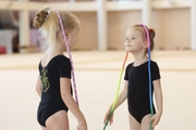 Young gymnasts during training