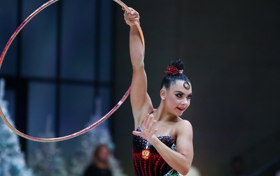 Kramarenko won the hoop exercise in the all-around final at Sky Grace