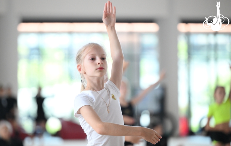 A gymnast during a dance class at the training camp in the Academy
