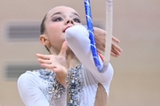 Gymnast during an exercise with a hoop