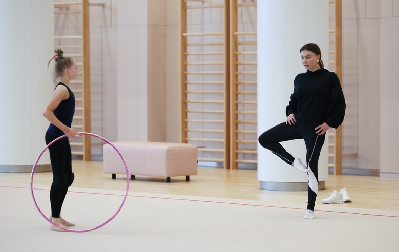 May 20, 2026. Olympic champion Alina Kabaeva and Eva Kononova during training at the Academy
