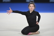 Manuela Gallego Henao during an exercise with a jump rope at floor testing