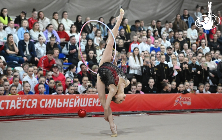 Gymnast during an exercise with a hoop