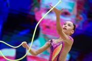 Gymnast during an exercise with a jump rope