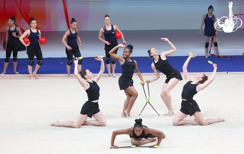 Group exercise gymnasts during floor testing