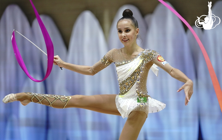 Mariia Borisova (Russia) doing an exercise with a ribbon