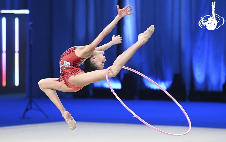 Uliana Ianus during an exercise with a hoop