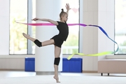 Kristina Voitenko during an exercise with a ribbon